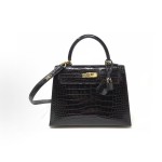 HERMES Kelly 25 Gold buckle Kelly Bag single-shoulder handbag 25 Women\'s style 89 Noir Black